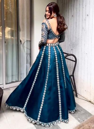 Navy Blue Silk Emroidery Work Wedding Wear Lehenga choli wholesale market in bangalore