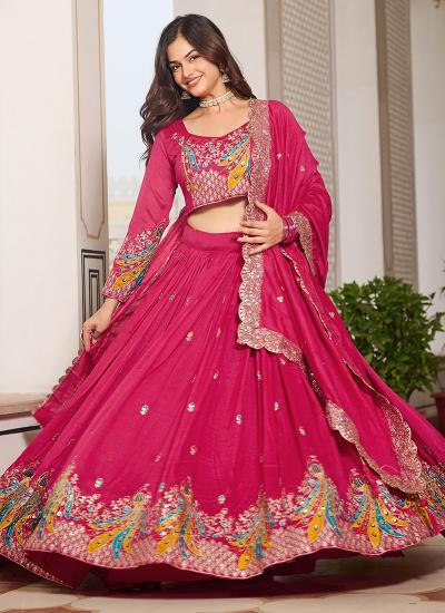 Pink Vichitra Embroidery Work Navratri Lehengha choli market in Gujarat