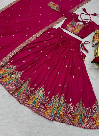 Pink Vichitra Embroidery Work Navratri Lehengha choli market in Gujarat