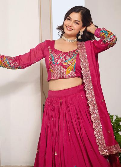 Pink Vichitra Embroidery Work Navratri Lehengha choli market in Gujarat