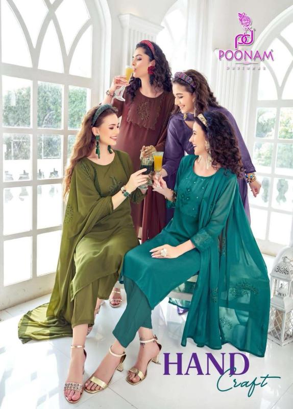 Poonam designer georgette 3 pcs kurti ladies wear wholesale market