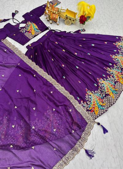 Purple Vichitra Embroidery Work Navratri Wholesale lehengha choli market in Gujarat