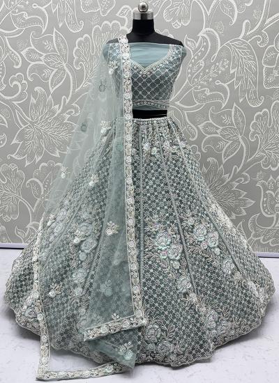 Sage Green Net Sequin Work Wedding Affordable lehengha choli market in Gujarat