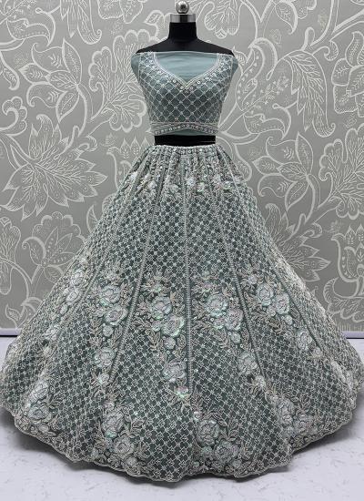 Sage Green Net Sequin Work Wedding Affordable lehengha choli market in Gujarat