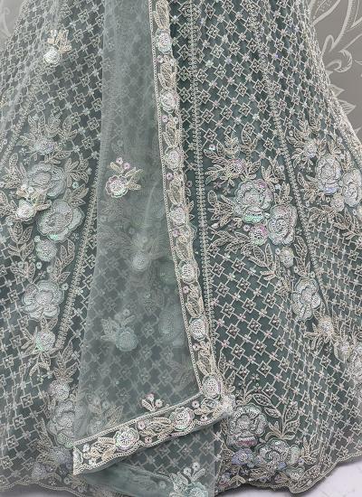 Sage Green Net Sequin Work Wedding Affordable lehengha choli market in Gujarat