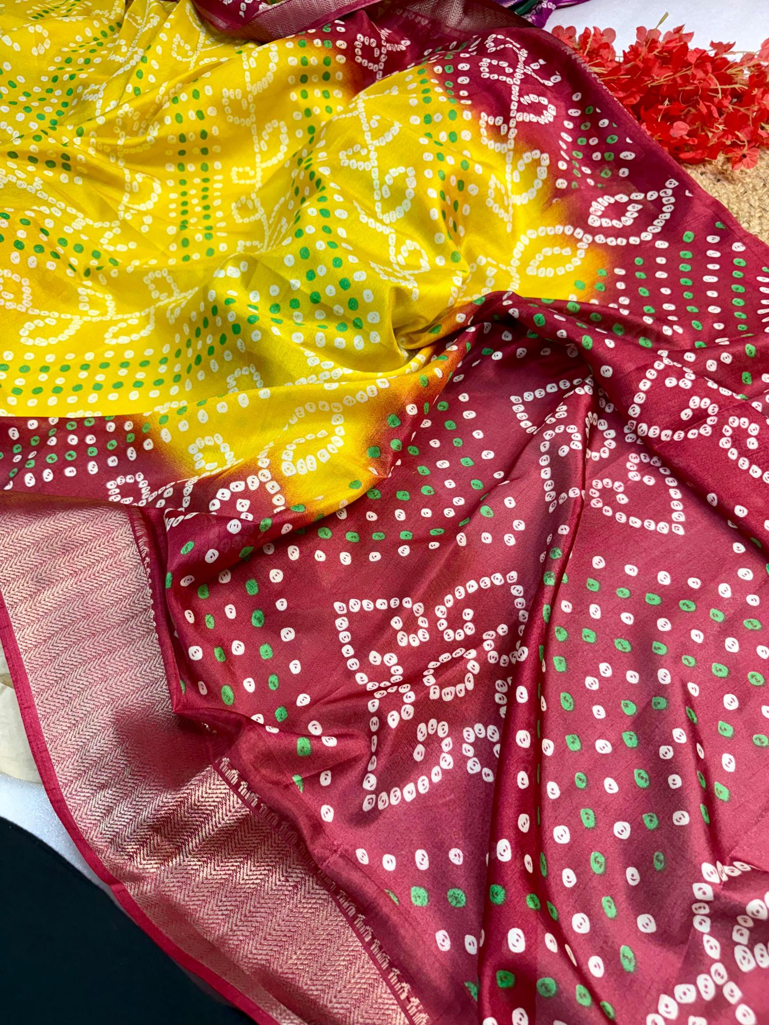 Shorya ajrakh gold bandhani surat saree wholesale market name