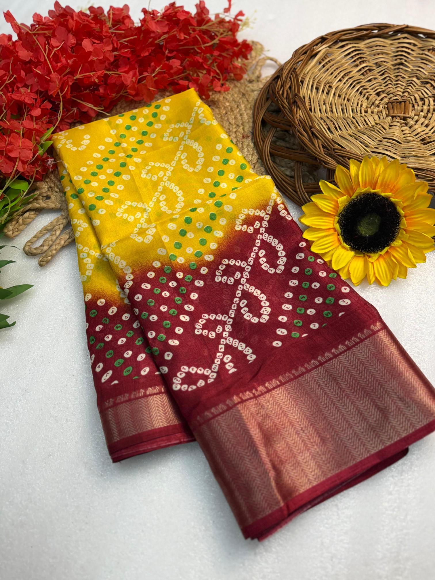 Shorya ajrakh gold bandhani surat saree wholesale market name