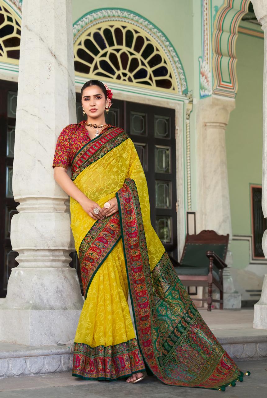 Shorya kreshva shanti luknowi pashmina print saree market surat 