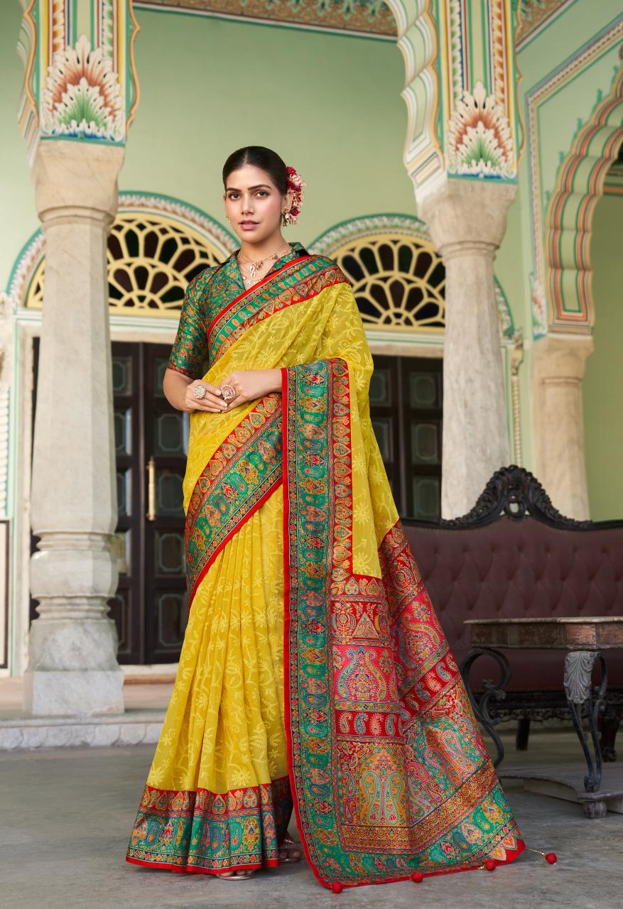 Shorya kreshva shanti luknowi pashmina print saree market surat 