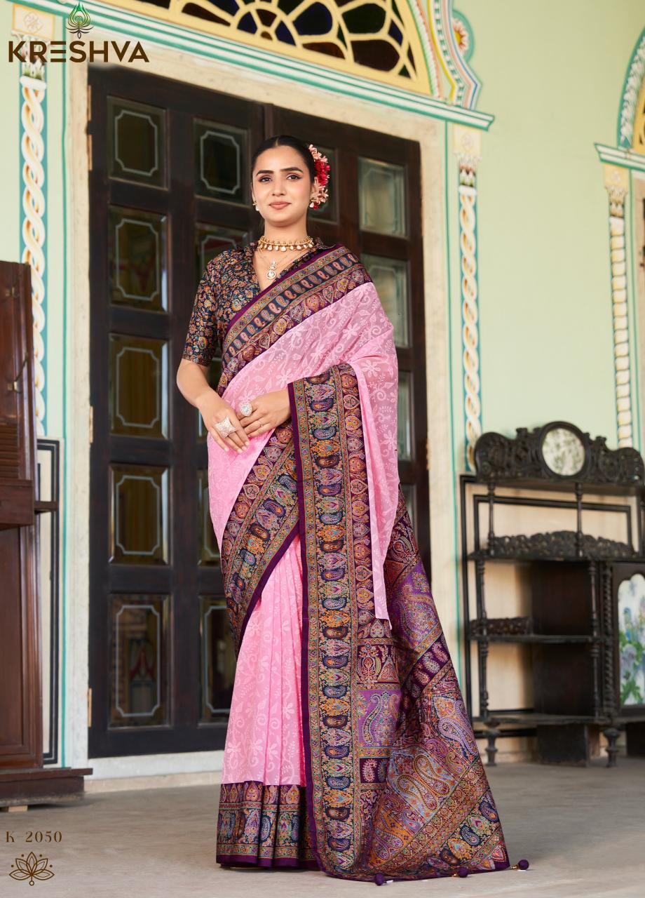 Shorya kreshva shanti luknowi pashmina print saree market surat 