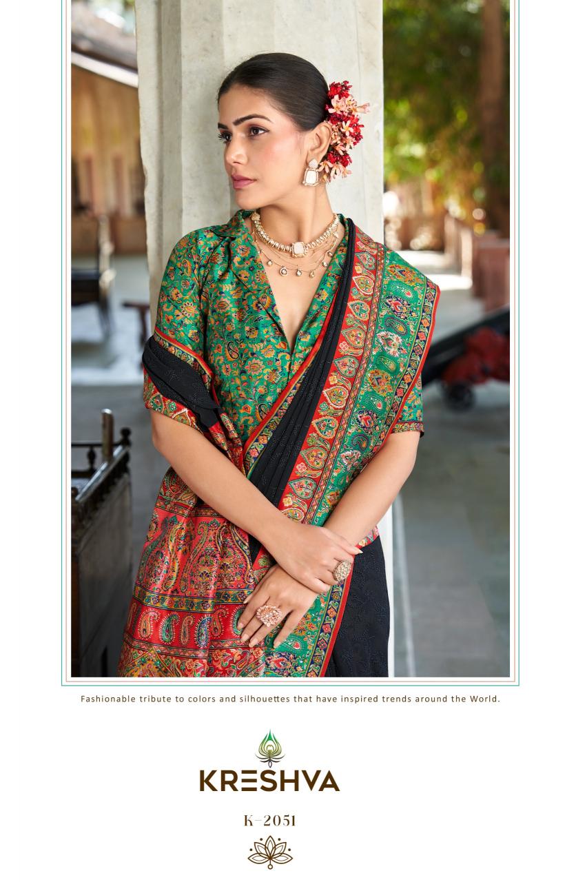 Shorya kreshva shanti luknowi pashmina print saree market surat 