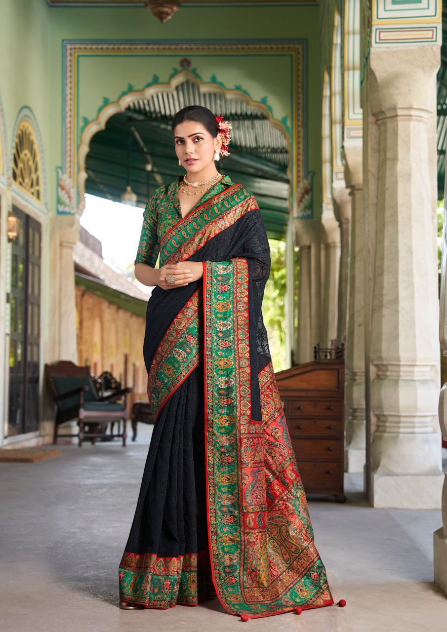 Shorya kreshva shanti luknowi pashmina print saree market surat 