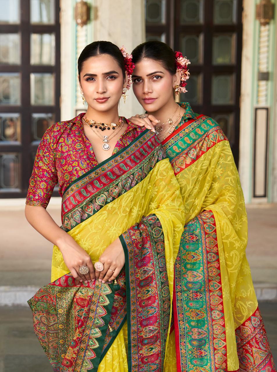 Shorya kreshva shanti luknowi pashmina print saree market surat 