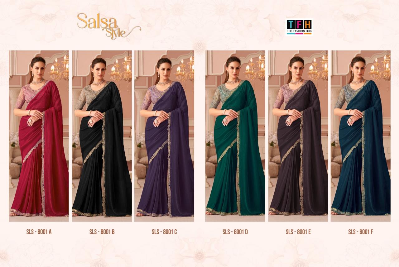 Shorya TFH salsa style d.no 8001 georgette direct manufacturer of sarees for resellers near me