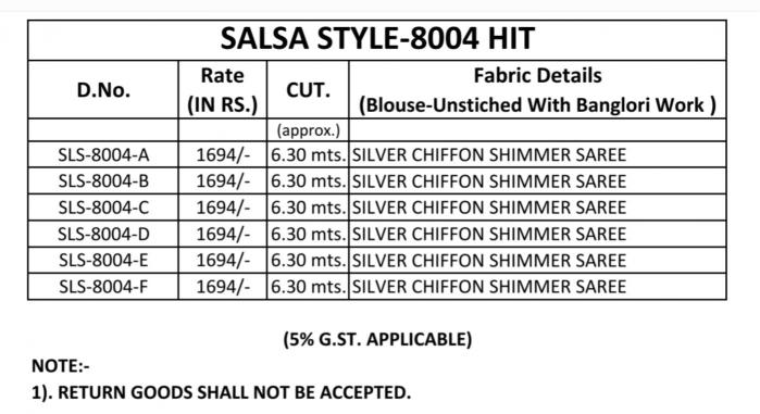 Shorya TFH salsa style d.no.8004 sarees wholesale market