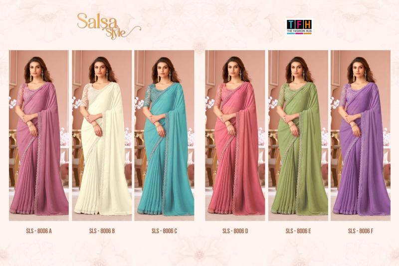 Shorya TFH salsa style d.no 8006 georgette saree wholesale cloth market in surat with price list 