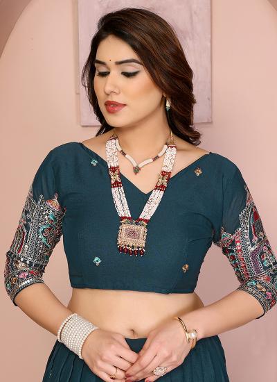 Teal Blue Georgette Emroidery Work Wedding Wear Affordable lehengha choli wholesalers