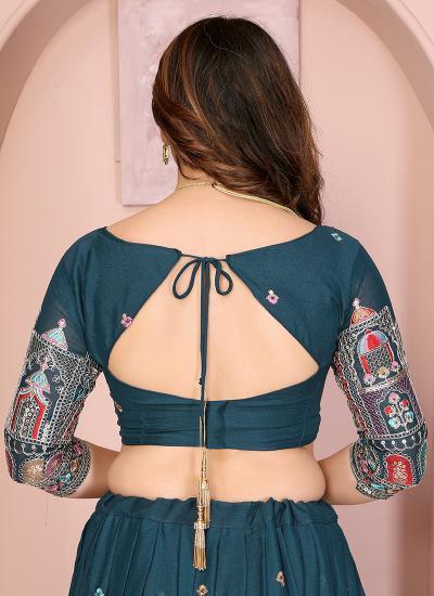 Teal Blue Georgette Emroidery Work Wedding Wear Affordable lehengha choli wholesalers