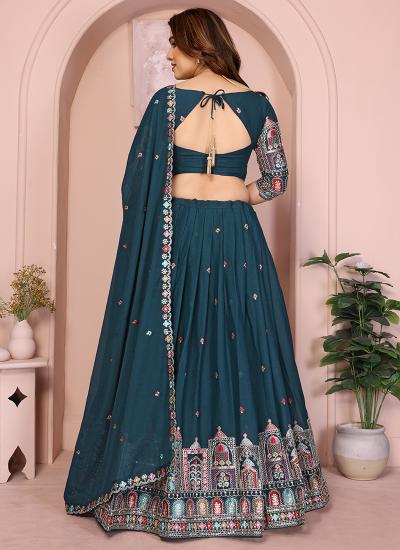 Teal Blue Georgette Emroidery Work Wedding Wear Affordable lehengha choli wholesalers