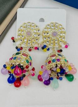 Wedding Wear Multi Color Kundan Pearl Earrings Imitation jewelry market in Hyderabad
