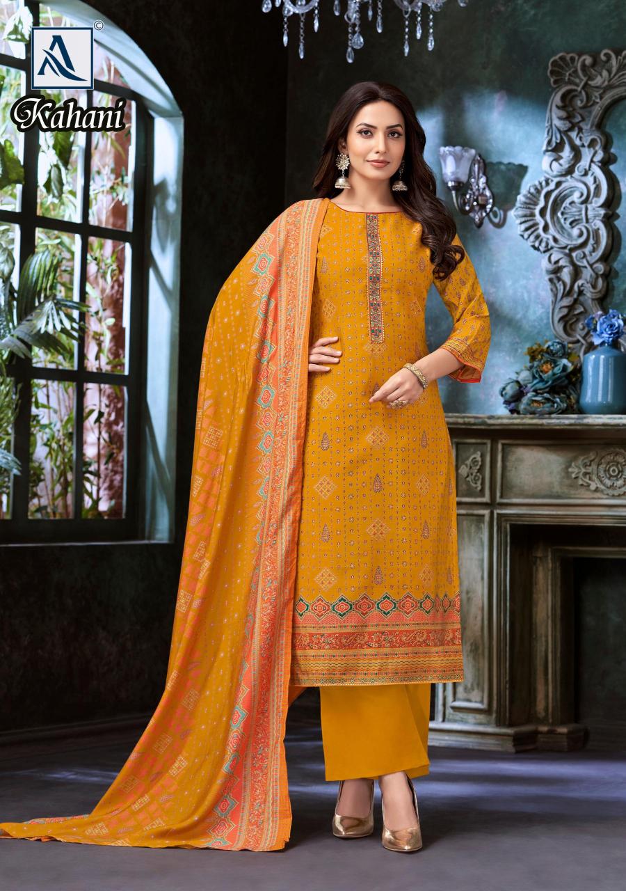Alok suit kahani printed non catalogue dress materials wholesale surat