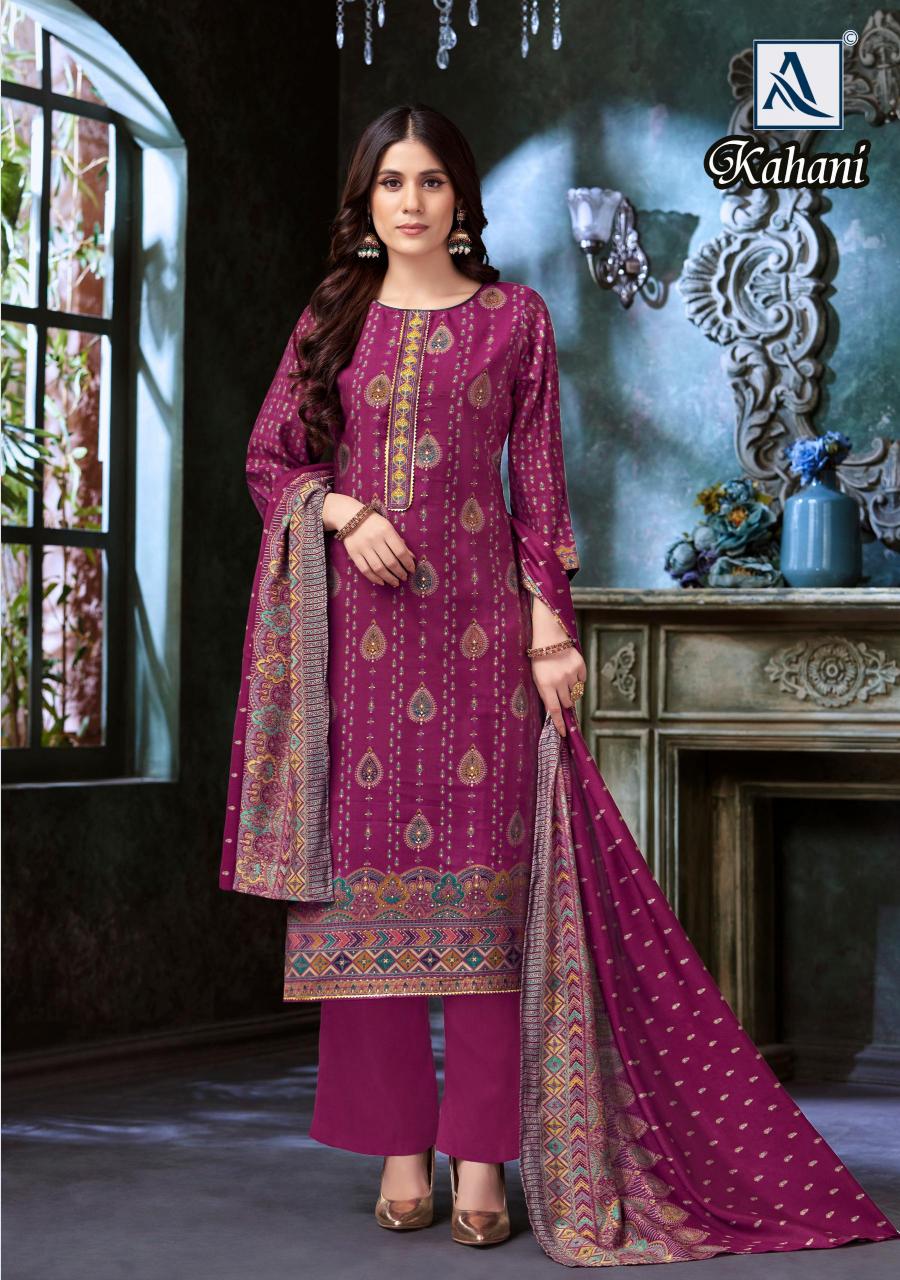 Alok suit kahani printed non catalogue dress materials wholesale surat