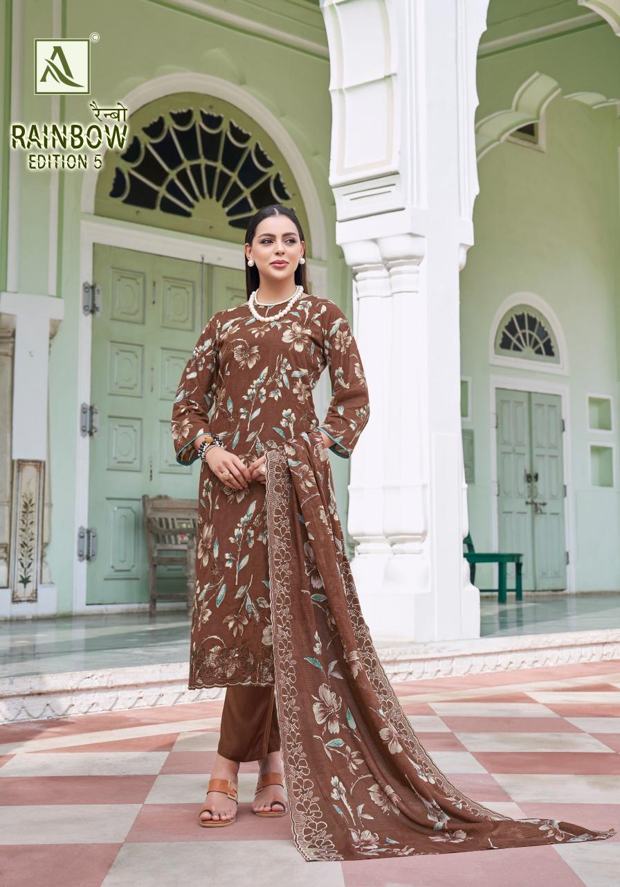 Alok suit rainbow 5 fancy wholesale cotton dress material catalogue