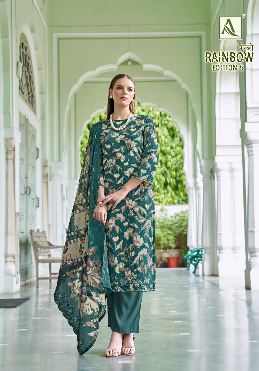 Alok suit rainbow 5 fancy wholesale cotton dress material catalogue