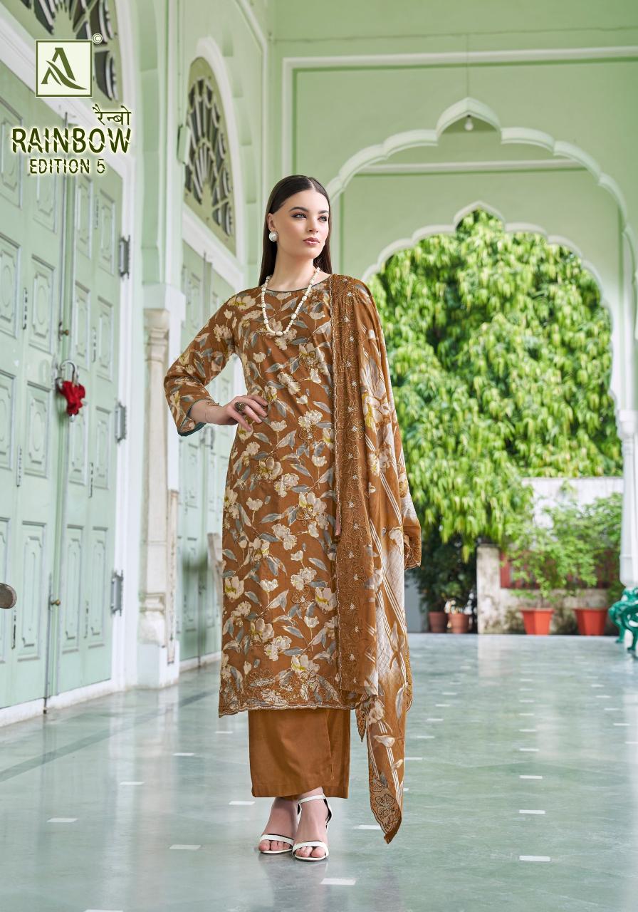 Alok suit rainbow 5 fancy wholesale cotton dress material catalogue