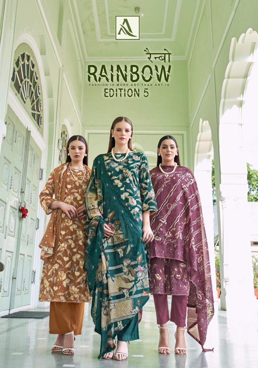 Alok suit rainbow 5 fancy wholesale cotton dress material catalogue