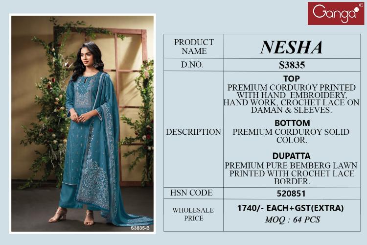 Ganga nesha 3835 corduroy printed wholesale dealers for dress materials