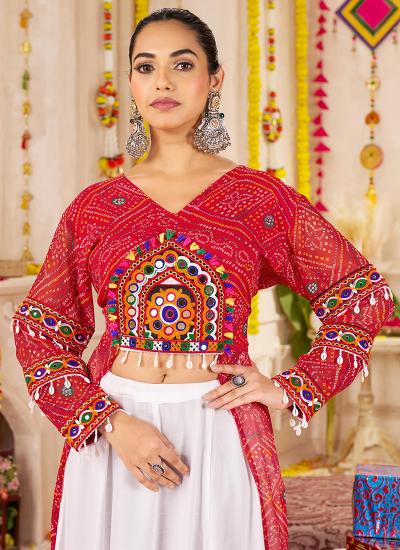 Red Rayon Faux Georgette Navratri Lehenga choli online shopping wholesale