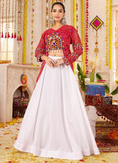 Red Rayon Faux Georgette Navratri Lehenga choli online shopping wholesale