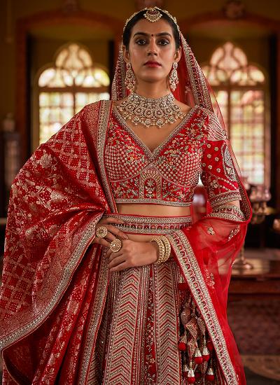Red Tone Silk Sequin Work Wedding Wear Wholesale lehenga choli catalogs
