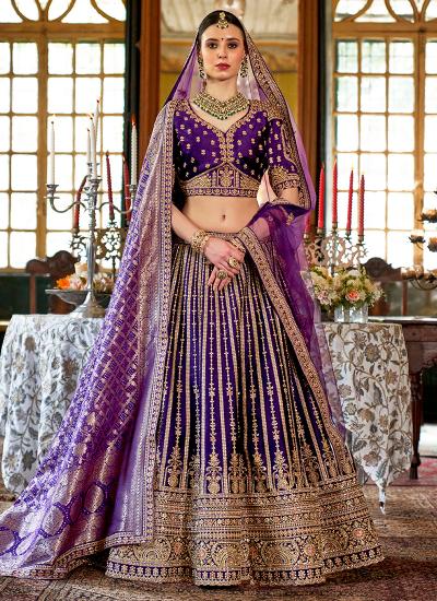 Royal Purple Tone Silk Sequin Work Wedding Wea  lehenga choli india online shopping