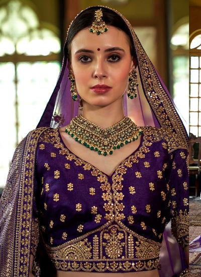 Royal Purple Tone Silk Sequin Work Wedding Wea  lehenga choli india online shopping