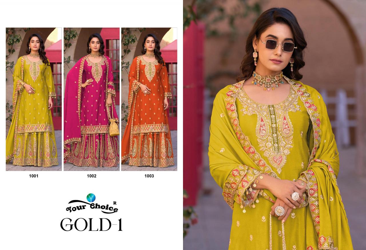 Your choice gold-1 designer surat salwar suits wholesale catalogue manufacturers