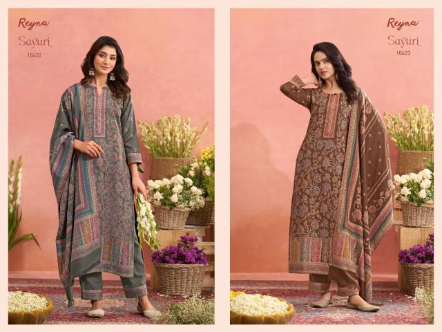 Reyna sayuri pashmina non catalog designer brand code dress material wholesalers
